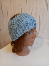 Bandeau bleu ciel avec torsade en laine, serre tête en laine pour le ski, cache oreille bleu, headband,