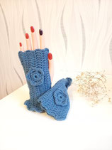 Mitaines bleu pailleté femme crochetées en laine acrylique