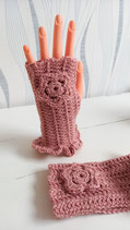 Mitaines rose pailleté femme crochetées en laine acrylique