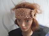bandeau laine brillante avec fleur, headband beige, serre tête, cache oreille,bandeau pour fillette ou adulte