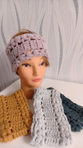 Bandeau laine pailletée rose, bandeau au crochet, cache oreille , serre tête, headband