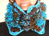 Snood, tour de cou marron turquoise en laine acrylique