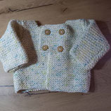 Gilet bébé 6/12 mois tricoté en laine écrue mouchetée