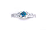 Verlobungsring aus Weißgold mit blauem Brillant (bh.), weißen Brillanten,  Princess-Collection