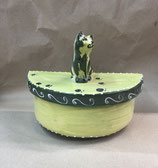 halbrunde Keksdose Dose für Gebäck  Keramik mit Katze in Green ornamentic