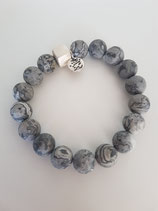 Stoere elastische herenarmband van Landscape grijze Jaspis kralen