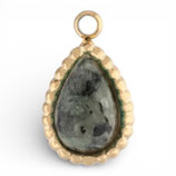 Anhänger Tropfen (1) - Edelstahl mit Afrik. Türkis - golden ~10x6mm (500087)