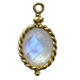 925 Anhänger Oval () - Regenbogen Mondstein - vergoldet 8x10mm (MG8010) -