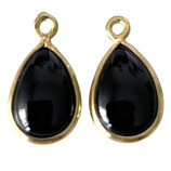 925 Anhänger Tropfen (1) - Spinell schwarz - ~8x12mm vergoldet (891007)