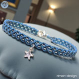 Makramée Armband (1) - Dunkelblau Glitzer mit - Strassstrenchen (30020)