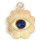 Anhänger Blume (1) - Edelstahl mit Cabochon - golden ~13mm (500078)