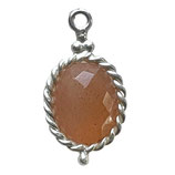 925 Anhänger Oval () - Pfirsich Mondstein - 8x10mm (MS8008) -