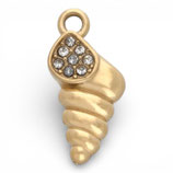 Anhänger Muschel (1) - Edelstahl mit Strass - golden ~15x7mm (500077)