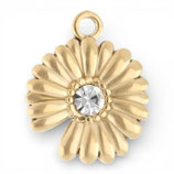 Anhänger Blume (1) - Edelstahl mit Strass - golden ~15mm (500079)