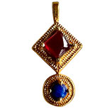 Ethno Anhänger (1) - Granat/Lapis Lazuli - ~21x10mm (MG2103)