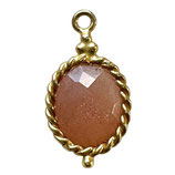 925 Anhänger Oval () - Pfirsich Mondstein - vergoldet 8x10mm (MG8011) -