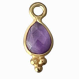 Mini Anhänger Tropfen () - 6x4mm Amethyst - vergoldet (MG4083) -