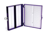 Caja de policarbonato morado para 100 portaobjetos estándar de 76x25 mm y 3"x1", para almacenaje a temperaturas ultrabajas de hasta -80 °C. Marca Heathrow Scientific HS15989H