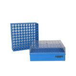 Cajas criogénicas de policarbonato color azul de 1" alto para 100 microtubos, Dimensiones 133x133x36 mmPaquete con 3 piezas, Marca BIOLOGIX 98-0113