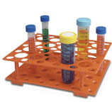 Gradilla de plástico ABS color naranja para 50 tubos cónicos de 15 & 50 ml. (17 & 28 mm diámetro) Marca HEATHROW SCIENTIFIC HS24306