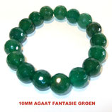 KSF10AGGR KOGELARMBAND FACET 10MM AGAAT GROEN FANTASIE SLOTJE