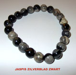 KH8JAZZ KOGELHANGER 8MM JASPIS ZILVERBLAD ZWART 45 CM