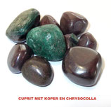 KNCUKO100 KNUFFELSTENEN CUPRIT MET KOPER EN CHRYSOCOLLA 100 GR