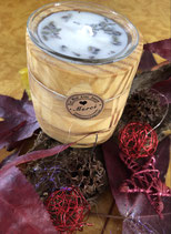 BOUGIE FLEUR DE LAVANDE AVEC BOUGEOIR EN BOIS MECHE COTON