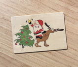 Holz-Postkarte "Samichlaus, Rentier und Tanne"