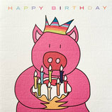 Quadratische Klappkarte "Happy Birthday" Schweinchen