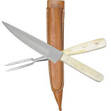 Besteckset; Messer und Essdorn in Ledertasche
