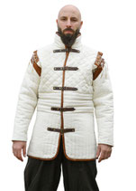Langer Gambeson mit abnehmbaren Ärmeln und Leder, natur-braun