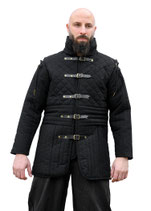 Langer Gambeson mit Schnallen und abnehmbaren Ärmeln, schwarz