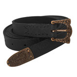 Wikinger-Ledergürtel mit Schnalle und Ortband, schwarz