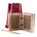 Holz-Wachsbuch mit Messing-Stylus und Lederbeutel