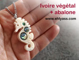 Pendentif Hippocampe N°2 en ivoire végétal et abalone