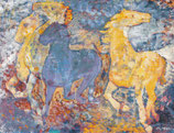 Galloppierende Pferde und Vogelflug