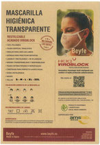 Mascarilla Higiénica Transparente BEYFE acabado ECO-REPELENTE (color NEGRO)