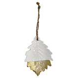 Ornament Ceramic Leaf Acorn white/gold