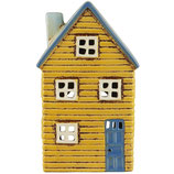 Teelichthaus gelb blaue Tür