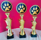 3 Serie Hundepfote Acryl auf goldenen Säulen TRIANGLE mit Emblem