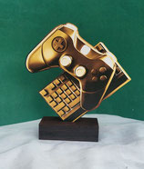 E-Sports Playstation Controller Figur Pokal Pokale Holz mit Gravur  gold