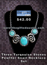 Three Turqouise Stones Pewtter Snail Necklace Set