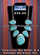 Turquoise 6 Drops & A Pendant Necklace Set