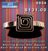 Sterling Silver 925 Square Swirl Oxidized Bracelete Cuff