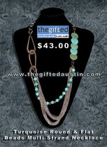 Turquoise Round & Flat Beads Multi Strand Necklace