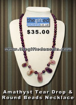 Amathyst Tear Drop & Round Beads Necklace