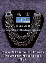 Two Standed Flower Pewtter Necklace Set