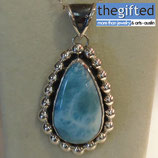 Large Larimar drop on solid Sterling silver .925 and a beautiful patina to make the stone stand out