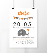 Geburtsdatenposter - Elefant - versch. Farben - Modern